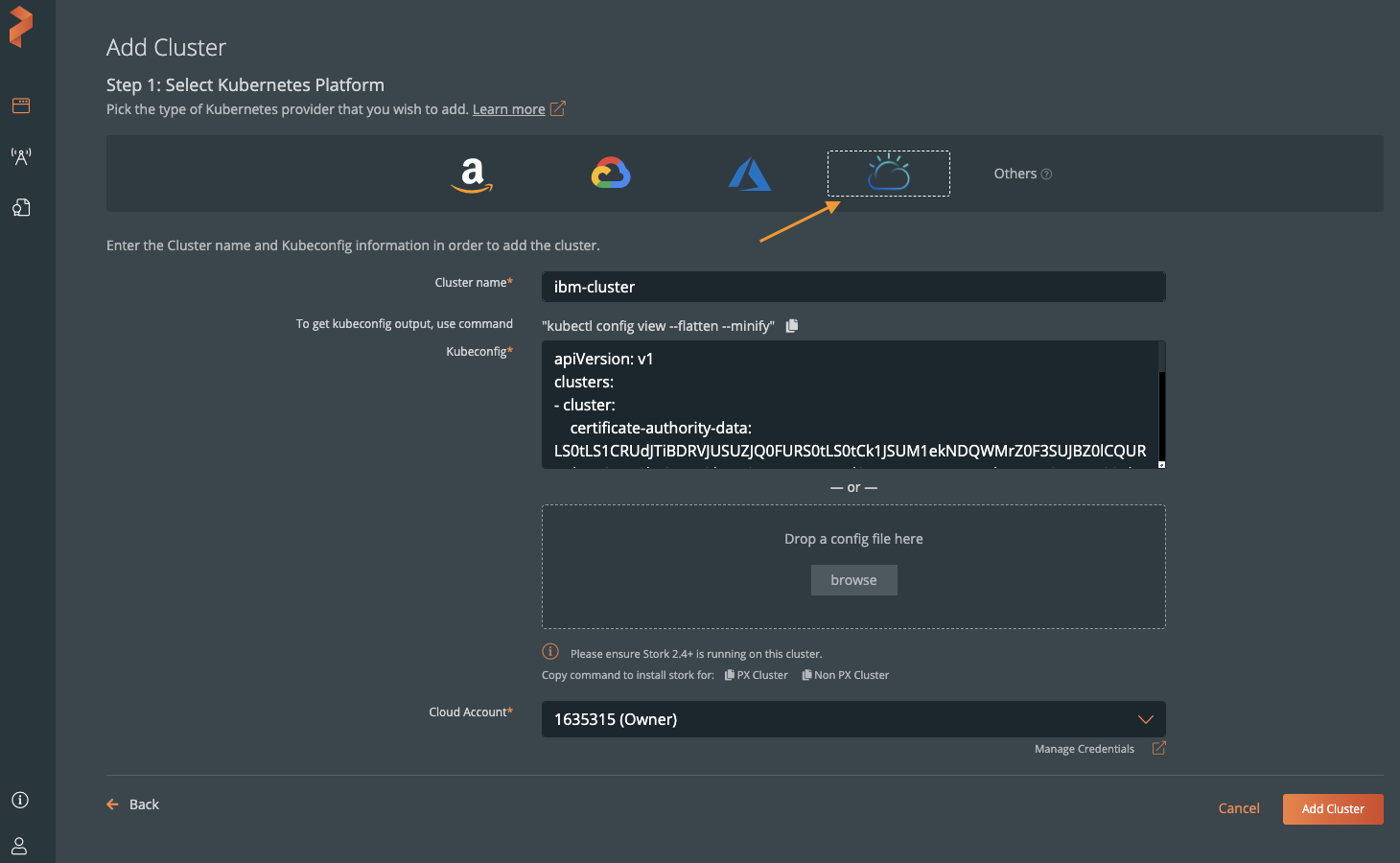 add ibm cluster