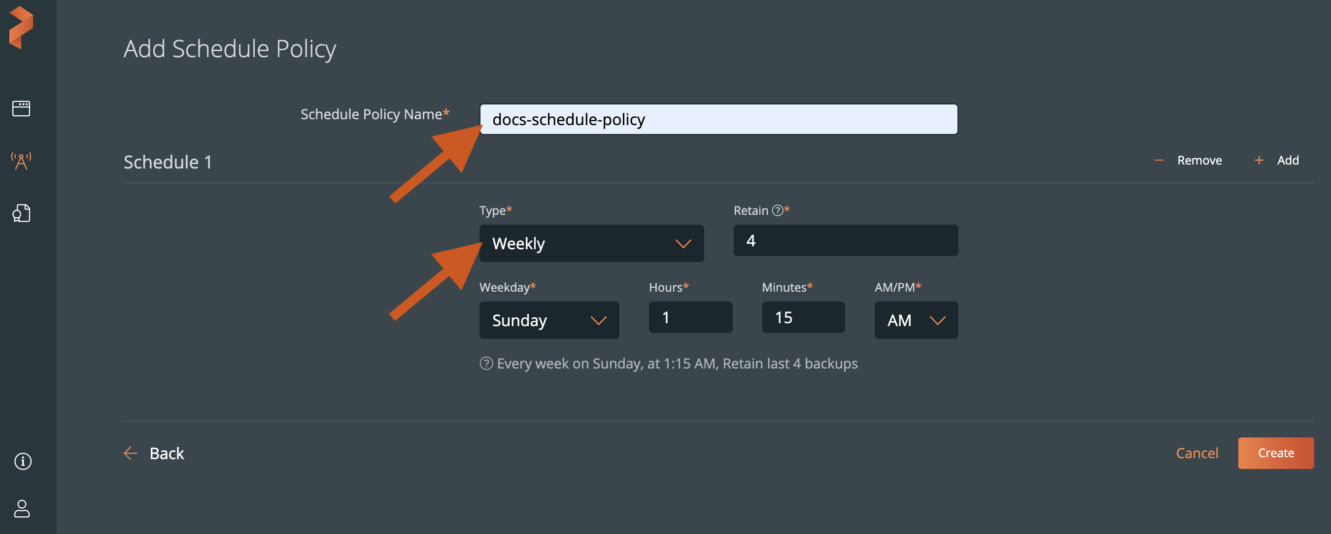 Enter Schedule Policies details