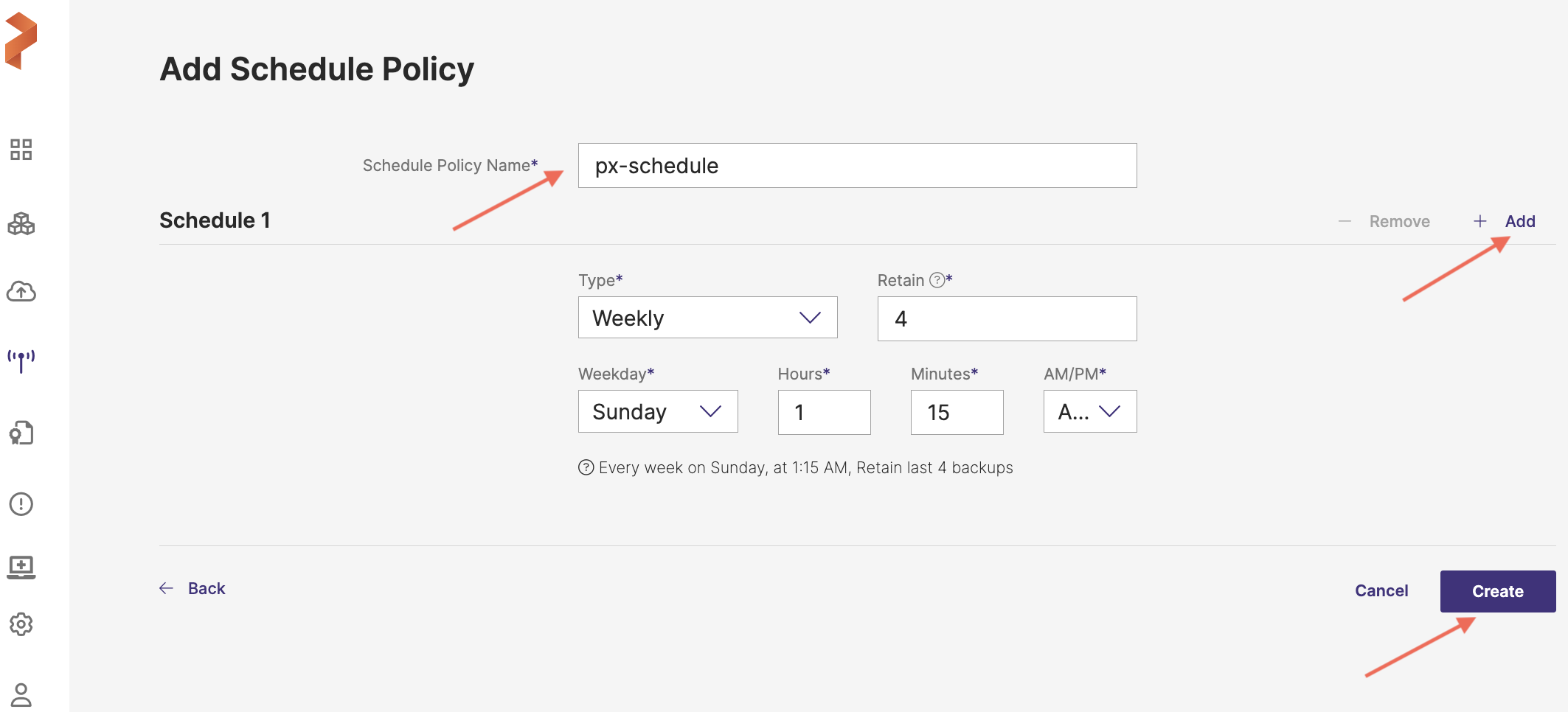 Enter Schedule Policies details