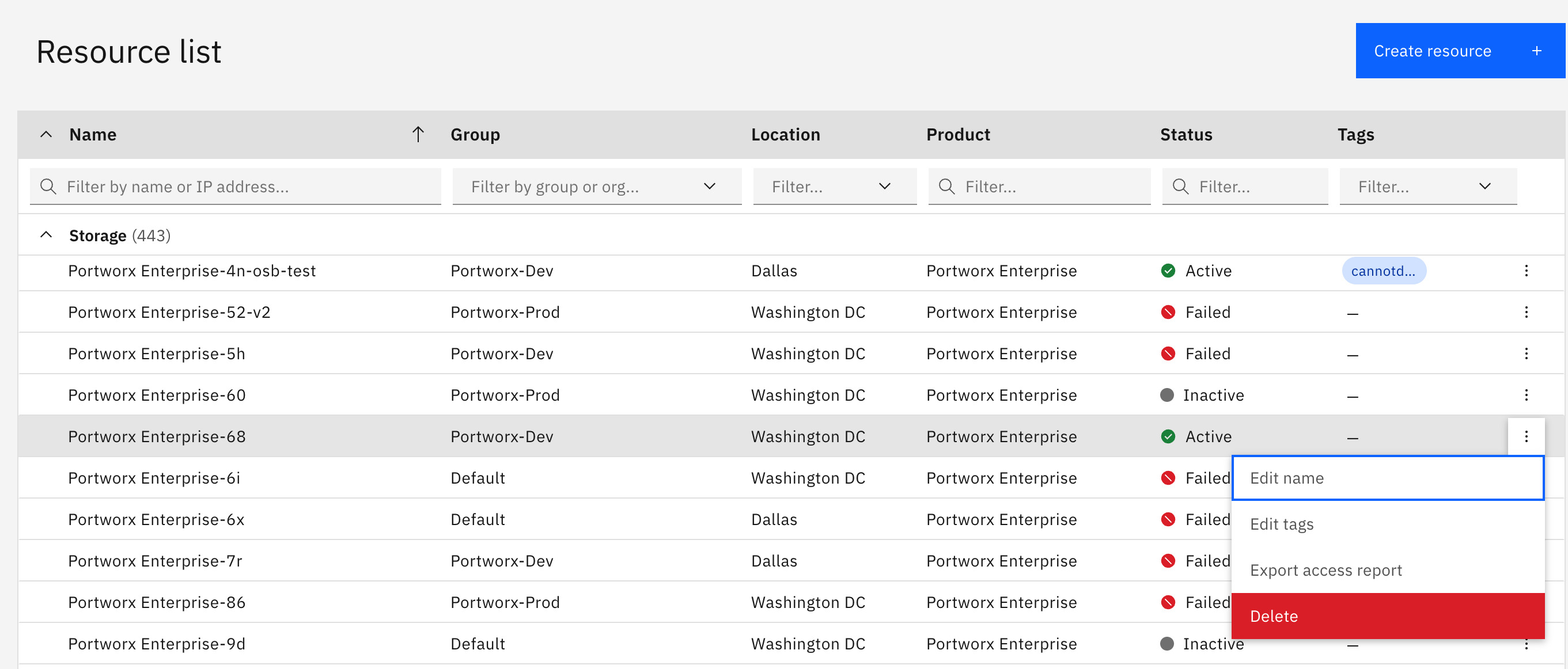 Delete resource from the IBM dashboard