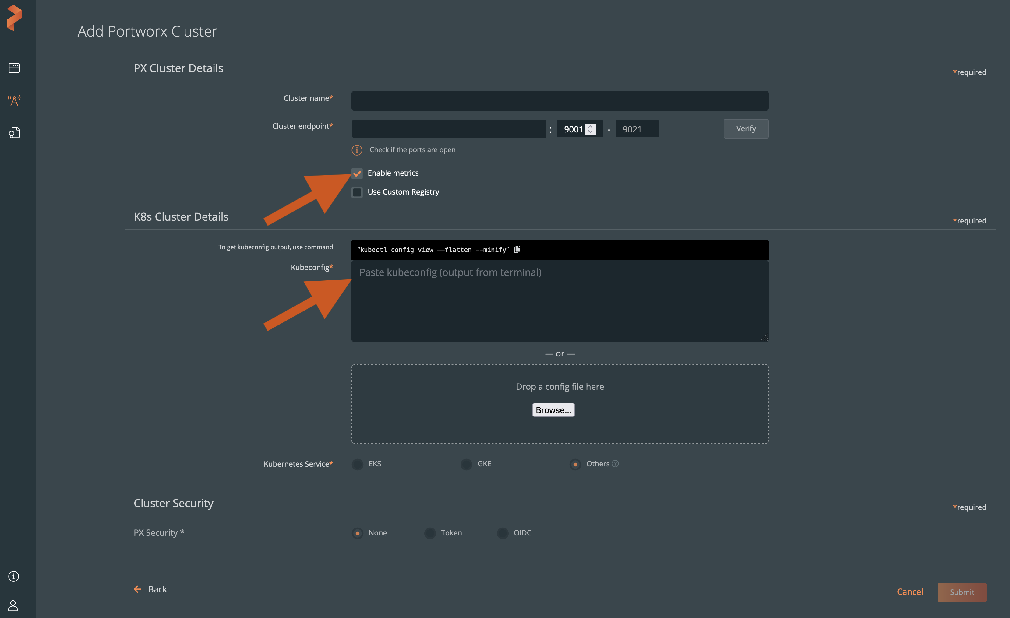 Paste kubeconfig file