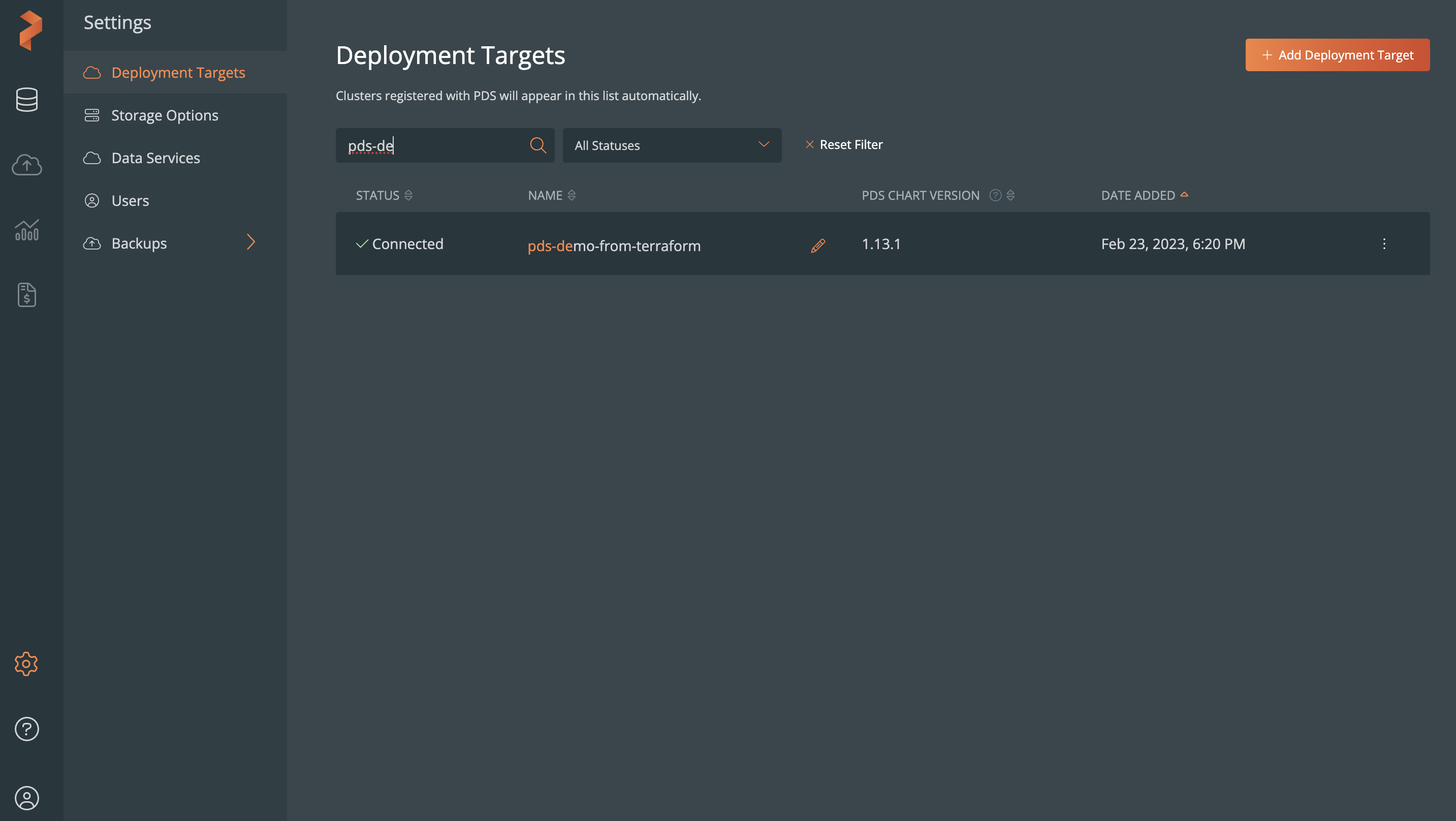 View Kubernetes cluster in PDS