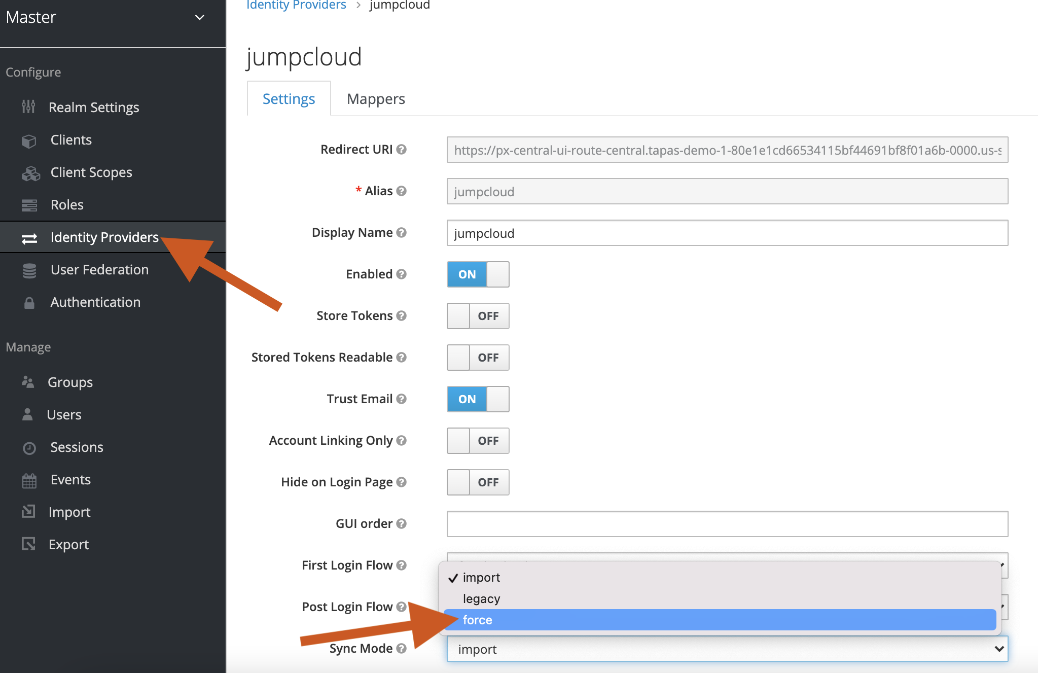 IDP Sync Mode List