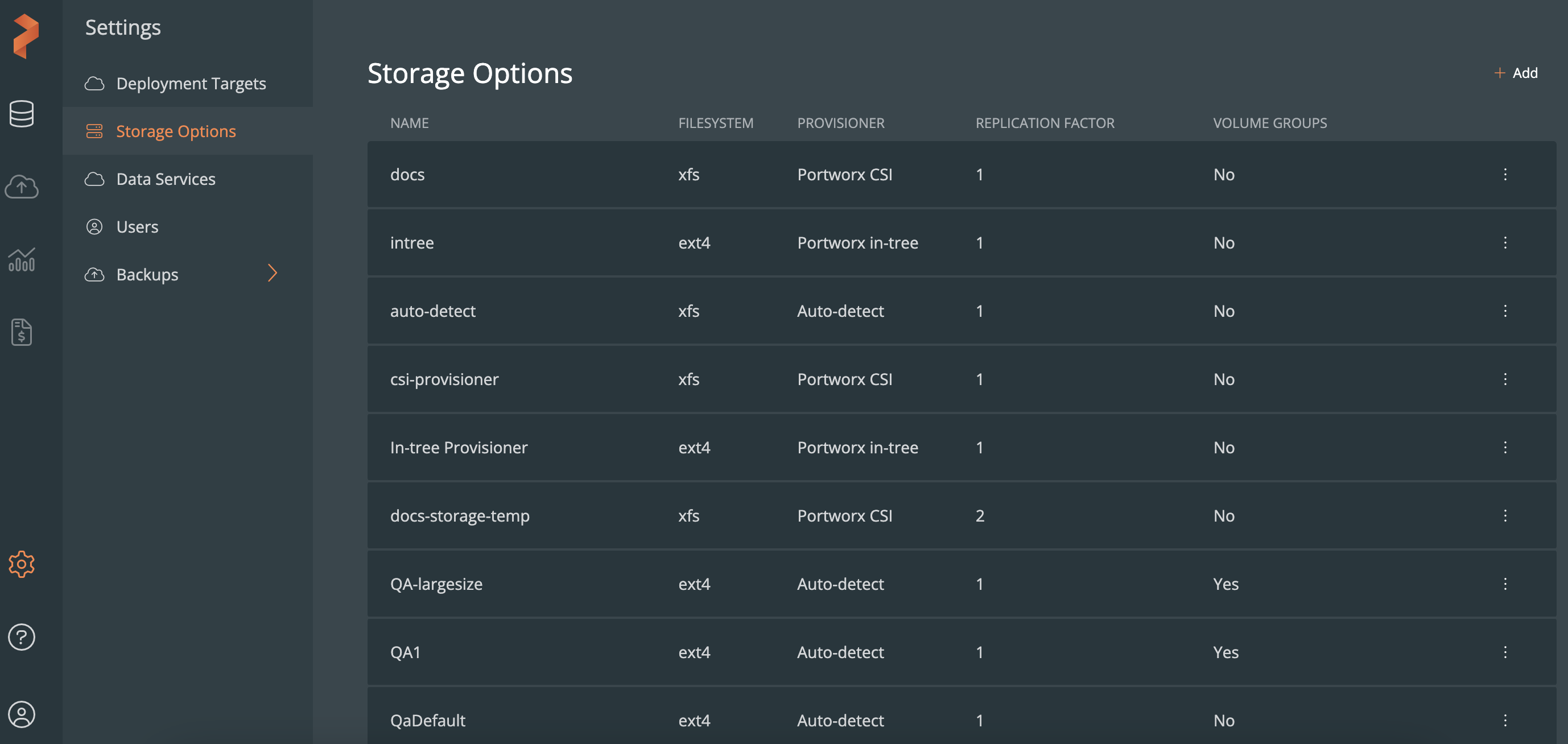 storage options templates page