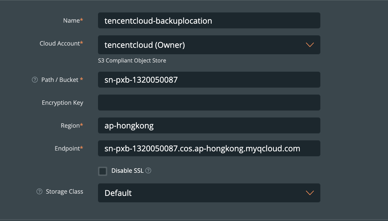 Configure TCOS backup location